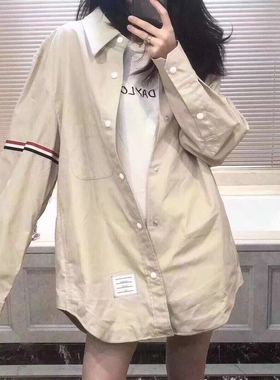 thombraden卡其黑色袖标休闲衬衫风衣男女情侣款75D尼龙面料外套