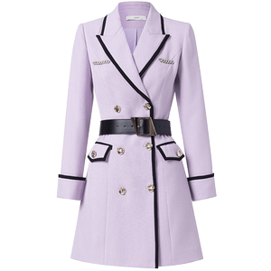 AUI紫色职业通勤设计感别致西装外套女2024秋新款气质修身西服裙