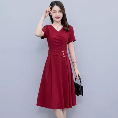 夏季短袖显瘦妈妈气质连衣裙子女