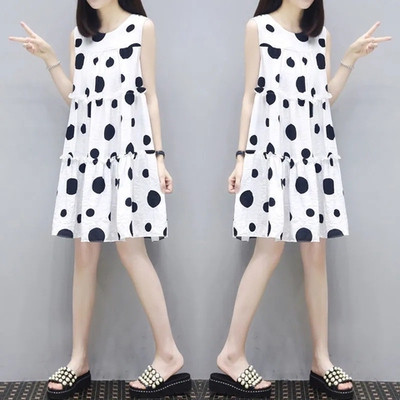夏季新款波点无袖背心连衣裙子女