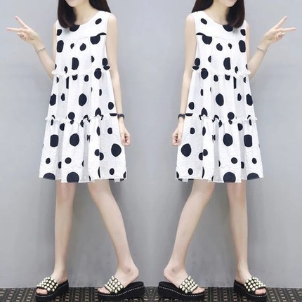 外贸女装出口阿里巴巴1688网批官网夏季新款波点无袖背心连衣裙子