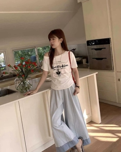 2026夏季新款时尚百搭斜肩短袖T恤宽松腰带显瘦上衣衬衣HF