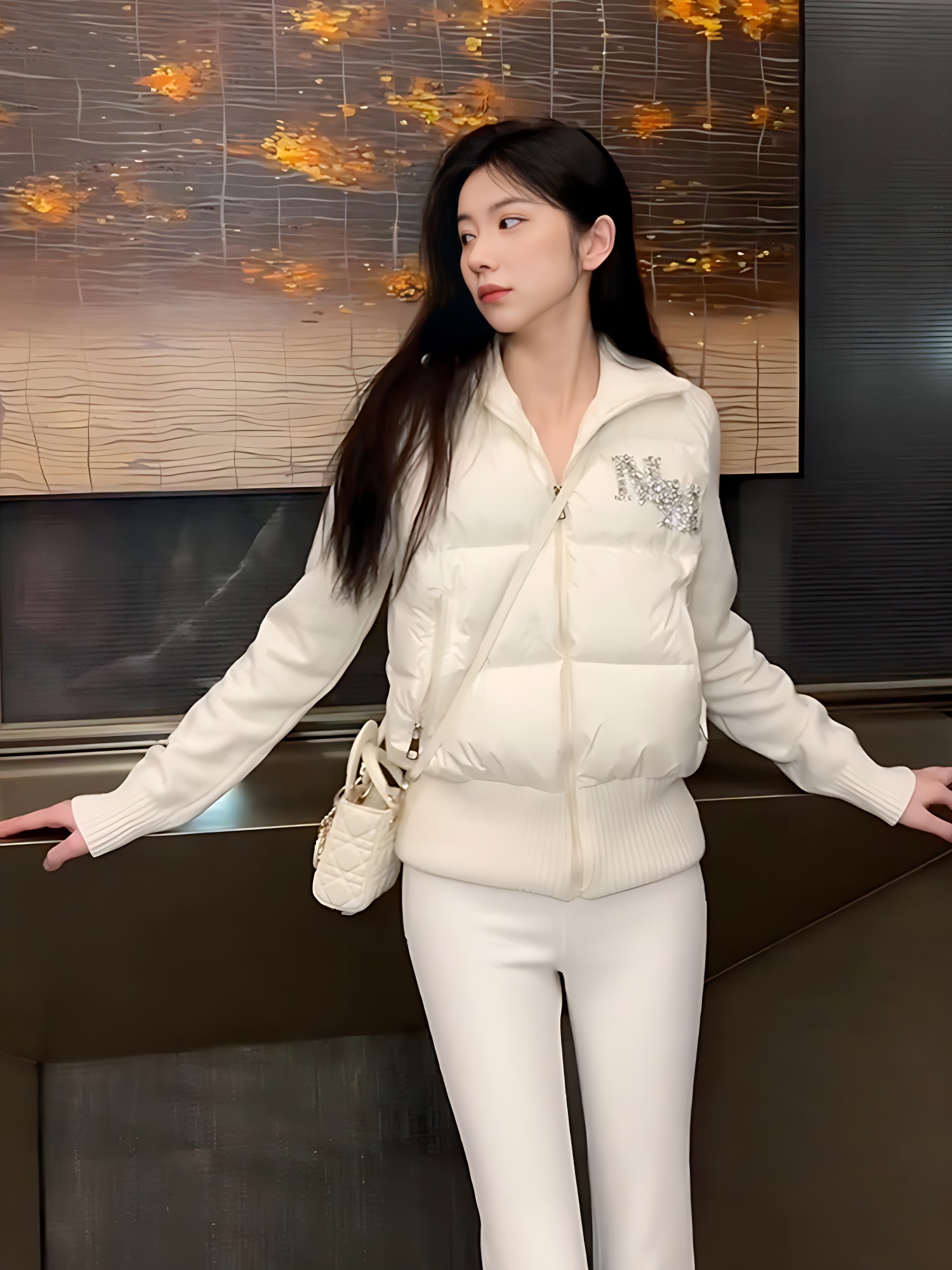 90白鸭绒羽绒服外套针织拼接上衣