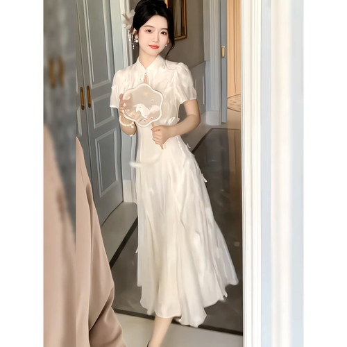 新中式国风绝美改良重工刺绣旗袍连衣裙女温婉气质鱼尾法式长裙春