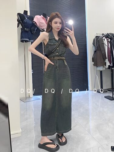 美式复古性感A字裙纯色连体裙