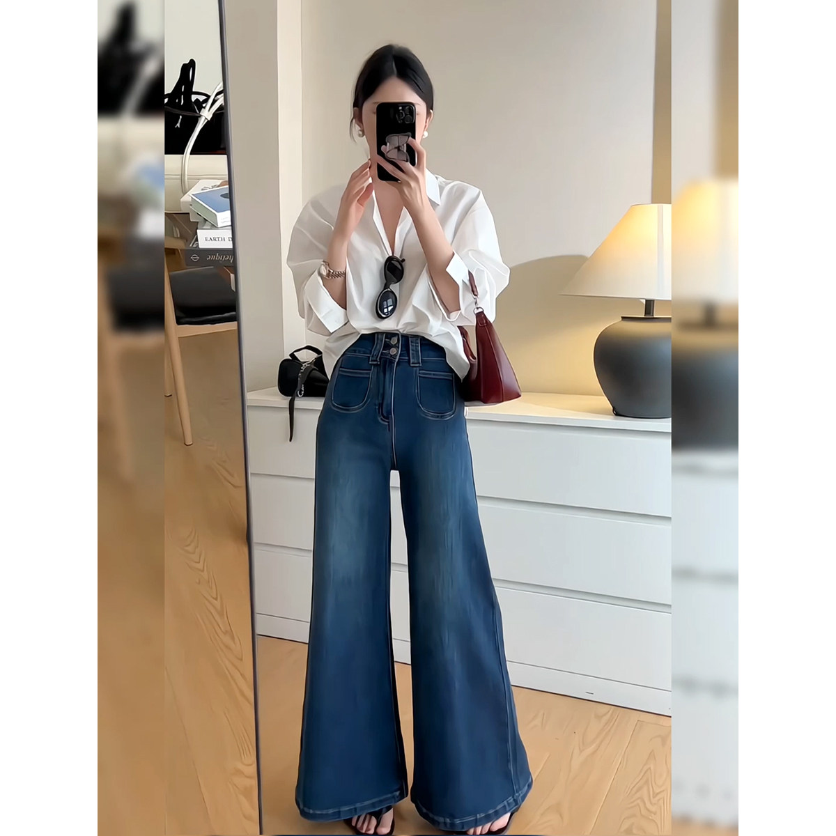 美式复古高街带口袋牛仔裤女2026年早春穿搭设计感微喇叭百搭长裤,女装/女士精品,牛仔裤,淘宝优惠券,粉丝福利购,淘宝优惠卷