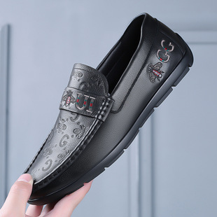 新款头层牛皮男士豆豆鞋真皮男款休闲皮鞋一脚蹬男鞋透气单鞋鞋子