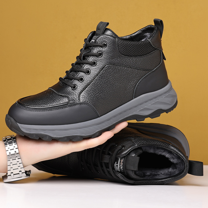 头层牛皮冬季新款男士棉鞋真皮羊毛运动鞋加绒保暖男款休闲鞋男鞋