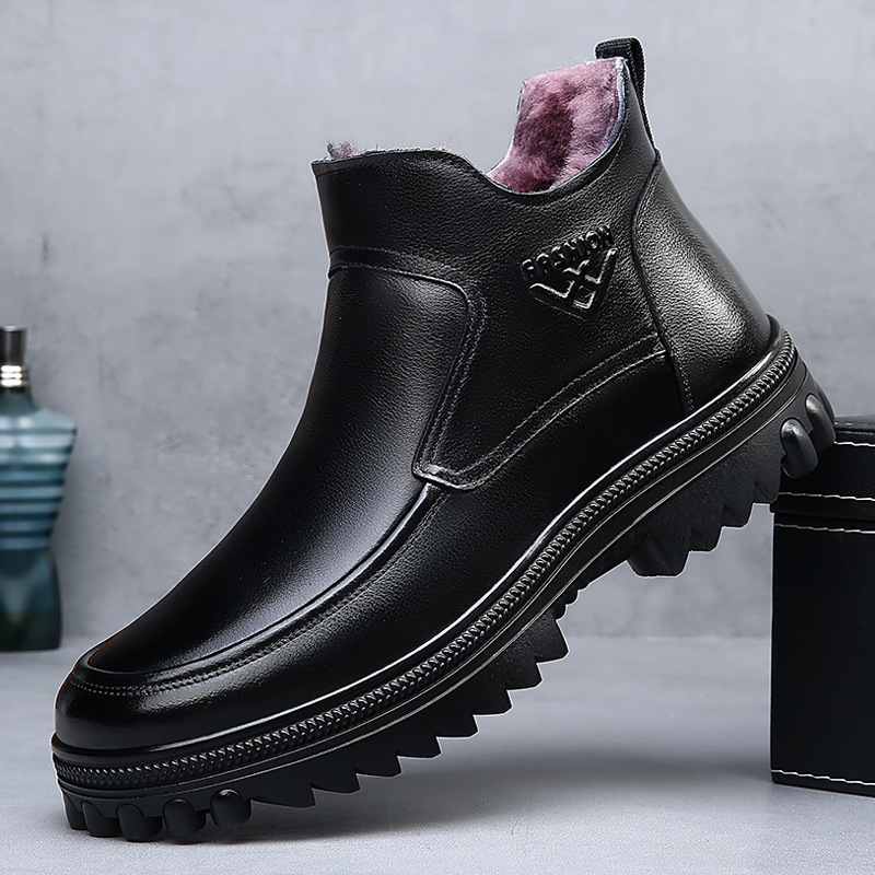 头层牛皮雪地靴男冬季羊皮毛一体加厚保暖皮鞋男士防滑中老年棉鞋