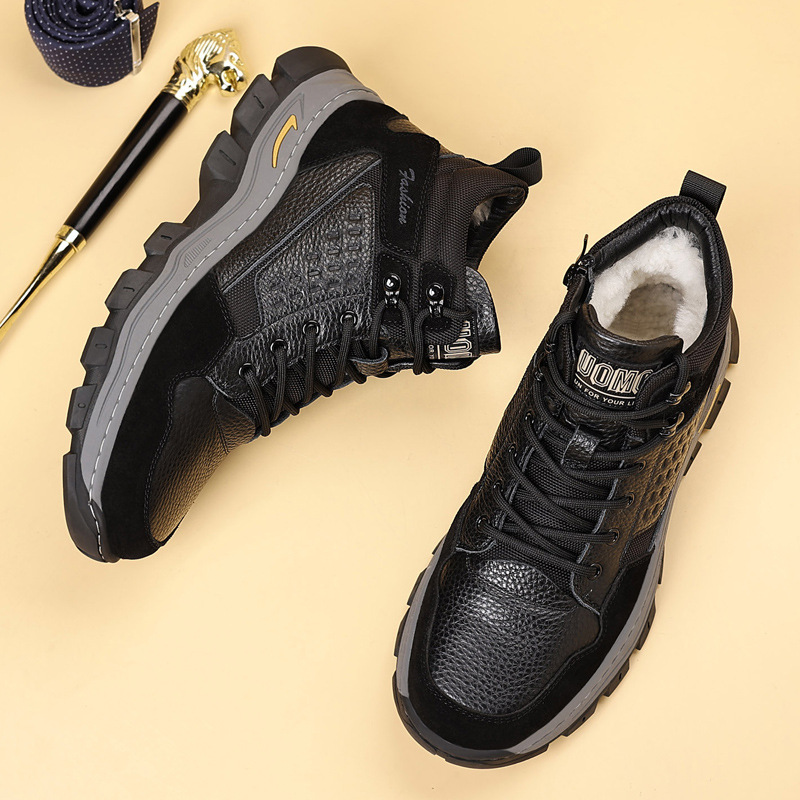 2025冬季新款羊毛棉鞋真皮加绒保险户外休闲鞋反绒皮男款东北男鞋