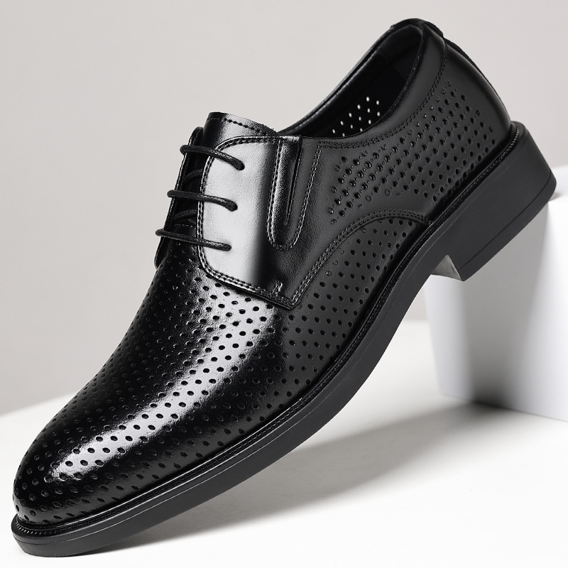商务洞洞凉皮鞋男休闲结婚新郎英伦正装凉鞋夏季透气尖头正式男鞋