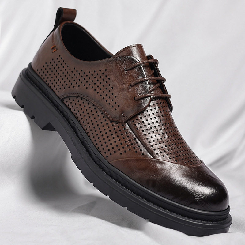 夏天穿的镂空正装皮鞋结婚新郎西装男鞋商务男士厚底增高上班皮鞋