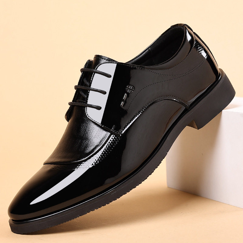 男士亮面正装皮鞋透气商务休闲皮鞋系带漆皮男鞋四季正式上班皮鞋