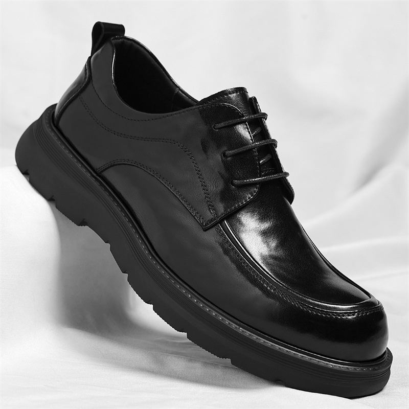 新款商务休闲皮鞋头层牛皮男鞋正装通勤厚底大头男士皮鞋潮流