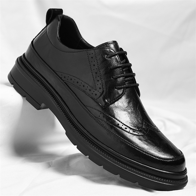复古港风时尚商务皮鞋男手抓纹潮男鞋韩版布洛克皮鞋真皮正装皮鞋