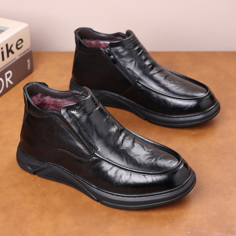 头层牛皮冬季男士棉鞋真皮羊毛保暖皮鞋中年爸爸加绒靴子男款男鞋