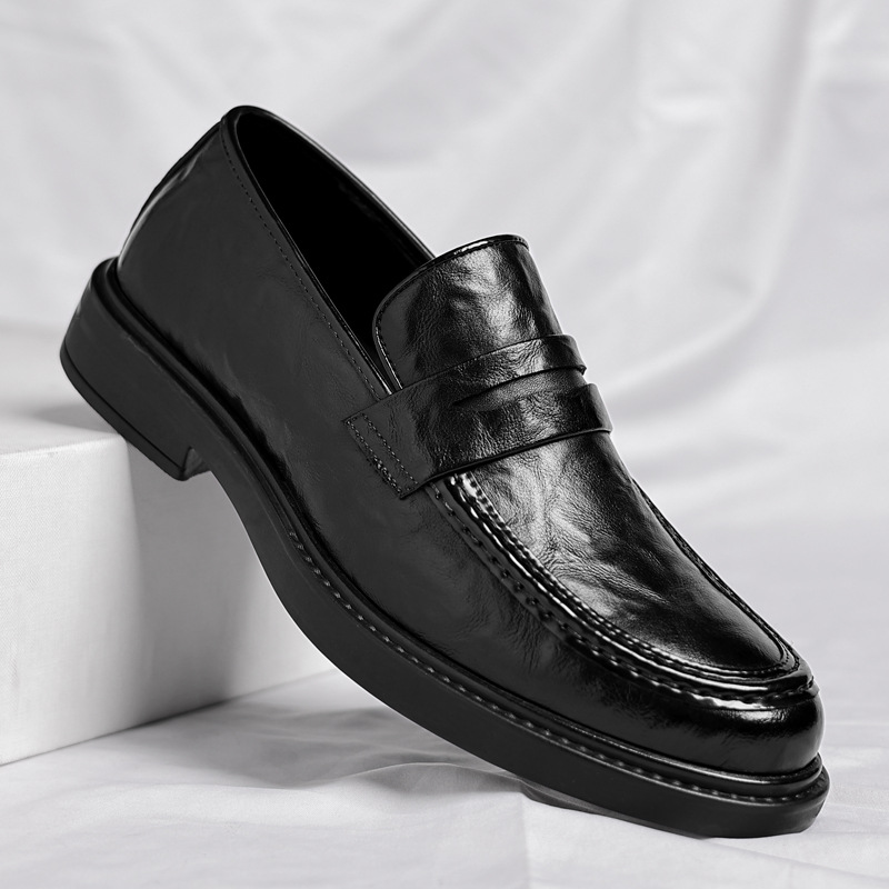 跨境商务休闲皮鞋男款8cm套脚6cm男鞋一脚蹬低帮豆豆鞋男