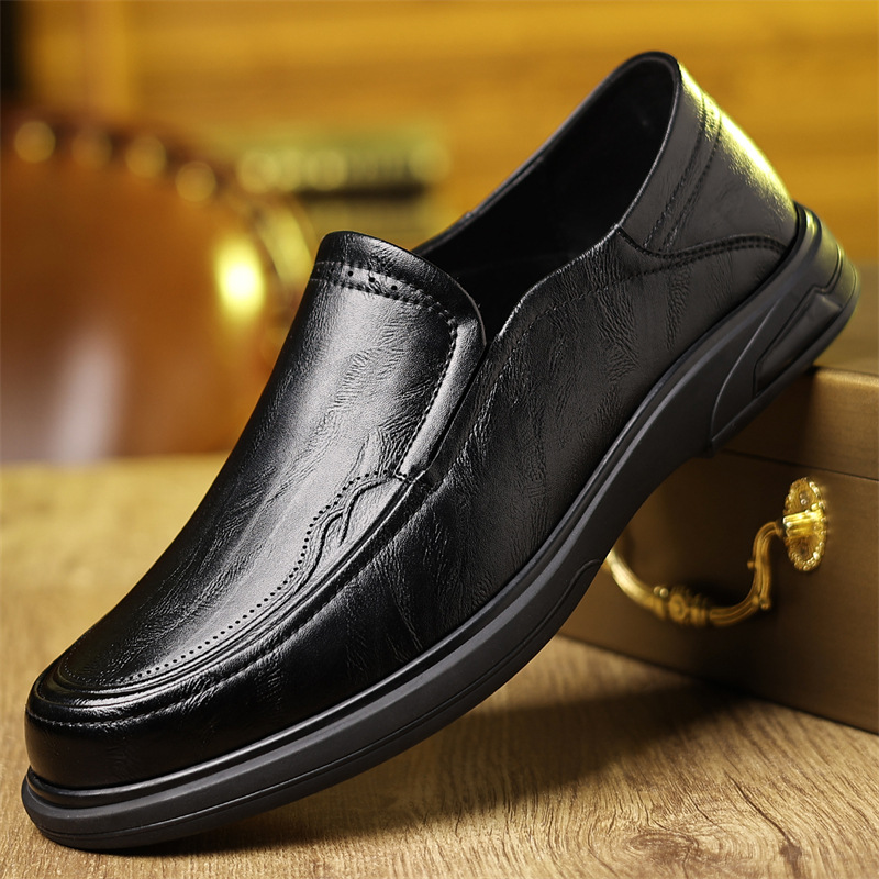 温州皮鞋男2025秋季新款商务休闲皮鞋懒人一脚蹬中年爸爸