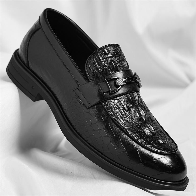 正装休闲男鞋商务男皮鞋一脚蹬乐福鞋鳄鱼纹潮流男士单鞋