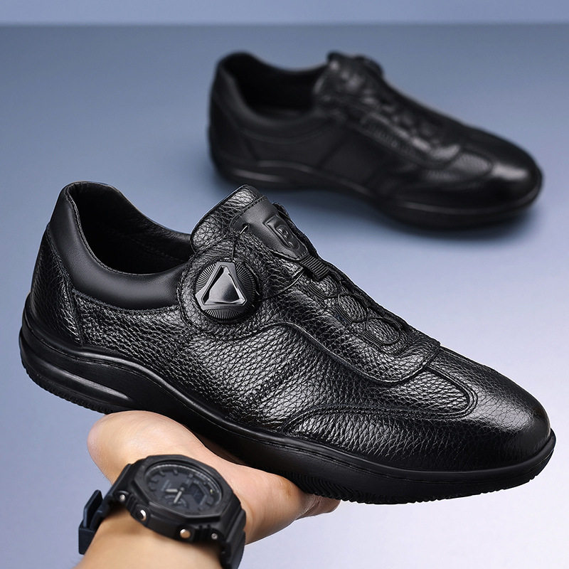 头层牛皮秋季新款男士休闲鞋真皮男款透气小白鞋手工上线黑色皮鞋