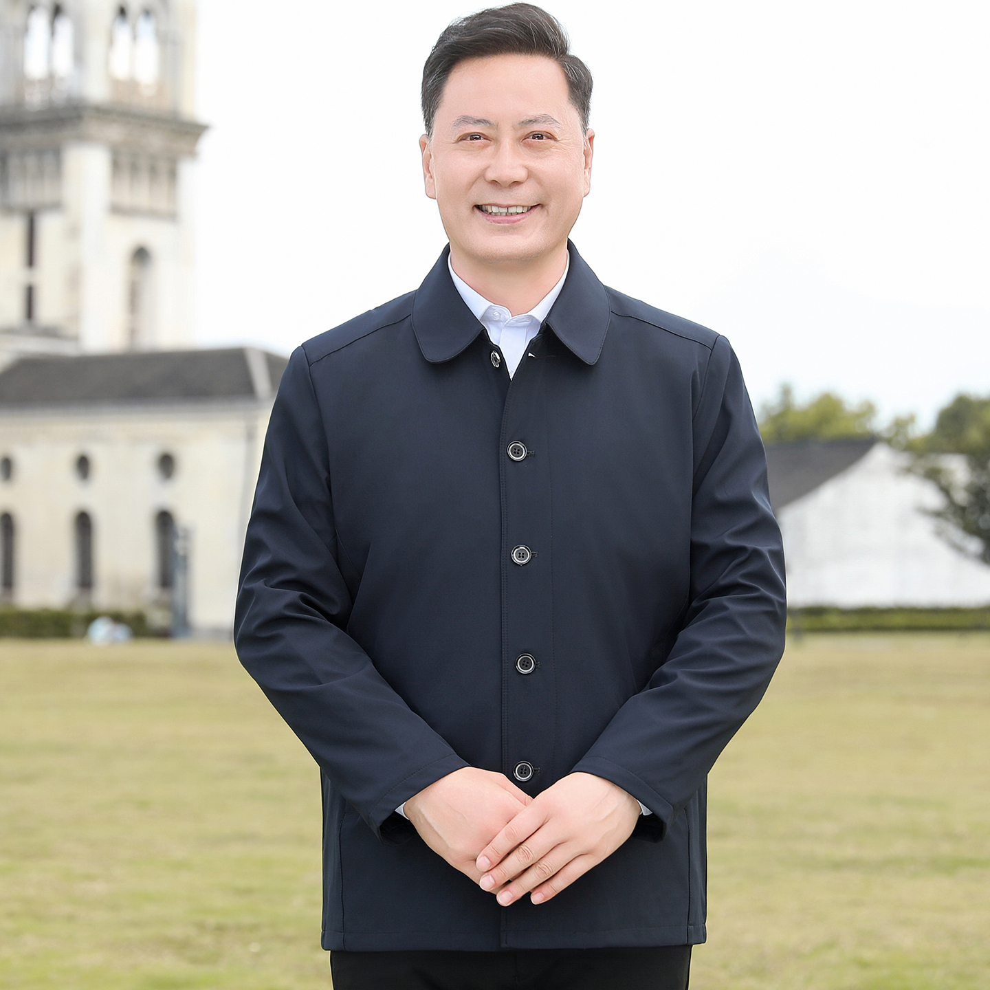 春秋爸爸夹克男中老年人外套宽松上衣秋装中年男士休闲夹克衫外穿