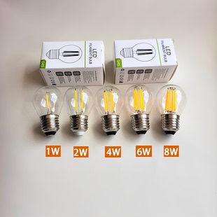 爱迪生LED灯丝灯泡G45球泡灯220V110V24V节能照明1W2W4W6W8W暖光