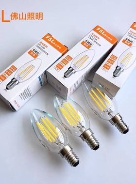 佛山照明led蜡烛灯泡e14小螺口水晶灯吊灯暖光3000K尖泡4W6W灯泡