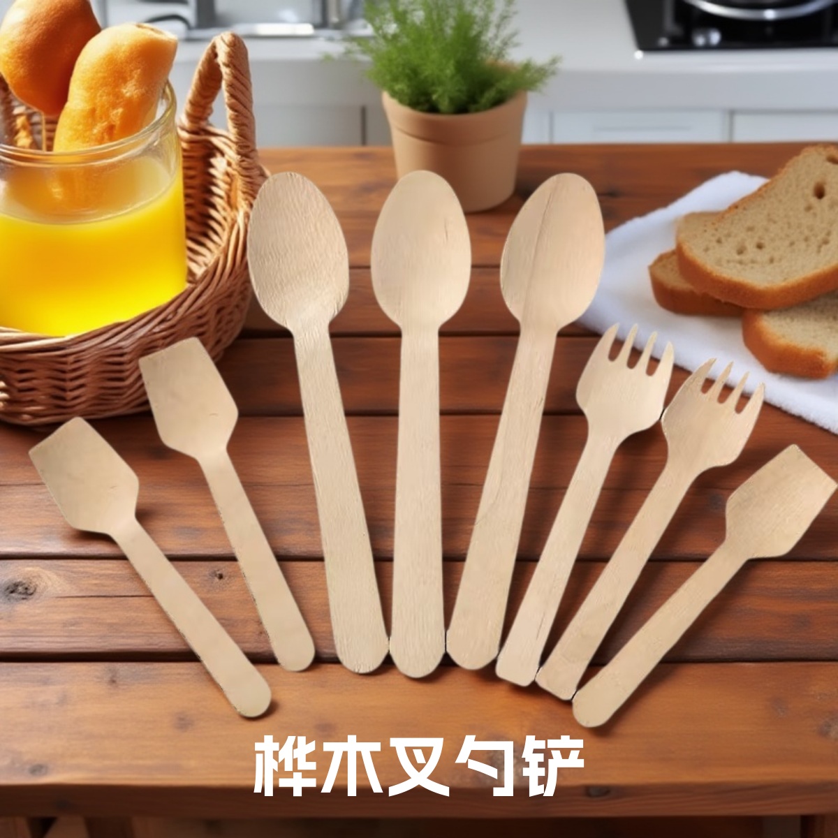 一次性桦木勺叉铲可降解环保餐具