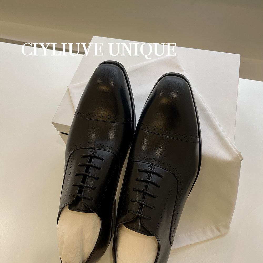 CU HOME STUDIO FASHION BUSINESS CARVED LEATHER COMMUTER HAND-LACED OXFORD SHOES FOR MEN