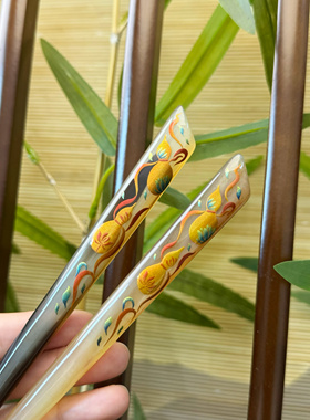 悦木坊 羊角手绘发簪 福禄 古梅 礼盒装 送朋友免护理簪子
