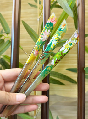 悦木坊 精美手绘 羊角 发簪 荷花免护理发簪 送礼物 礼盒装
