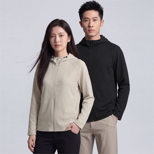 恩轩服饰 8903款 335g32支棉柔开襟拉链长袖帽衫男女同款