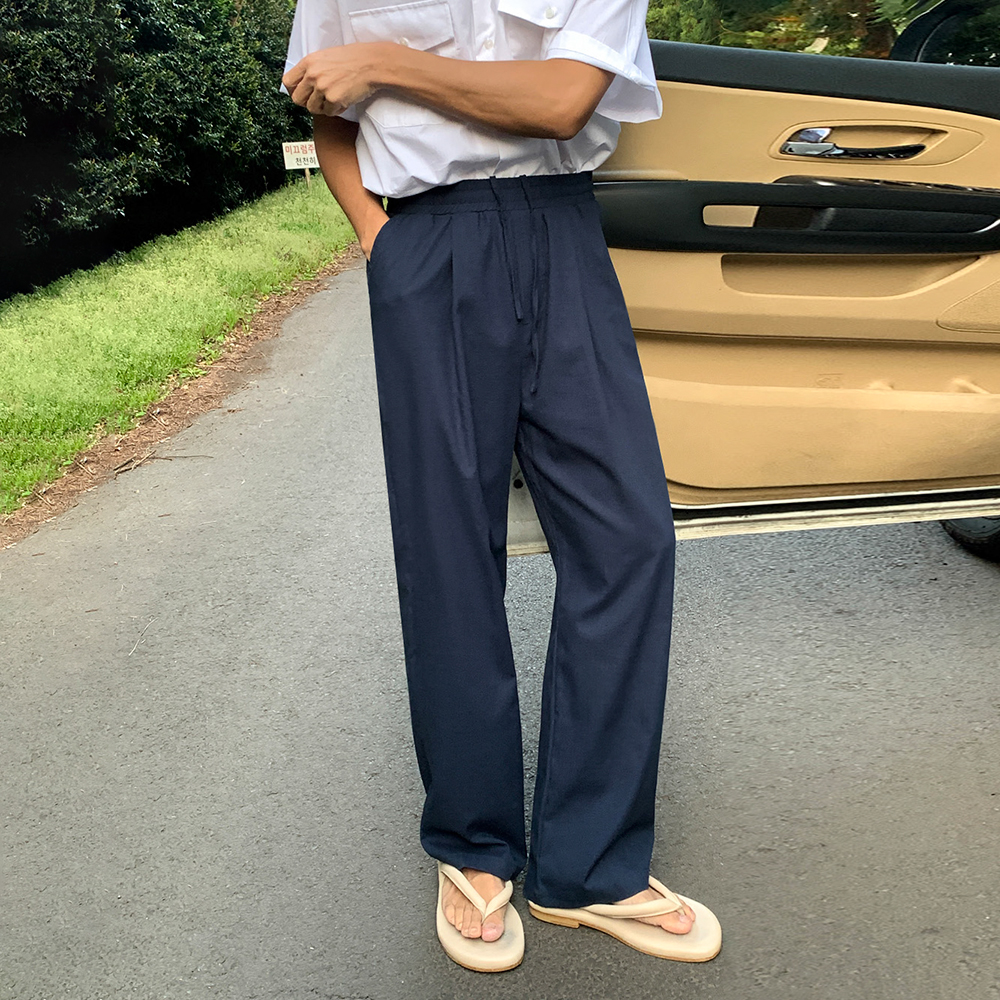 慵懒风亚麻休闲裤男士夏季薄款宽松垂感长裤子韩版潮流直筒拖地裤