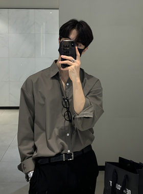 那不勒斯男士长袖衬衫2023春秋韩版宽松高级感寸衫休闲帅气衬衣潮