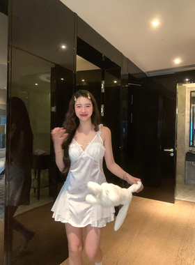 馨帮帮 带胸垫性感纯欲吊带睡裙夏季可爱卡通蕾丝家居服睡衣女款