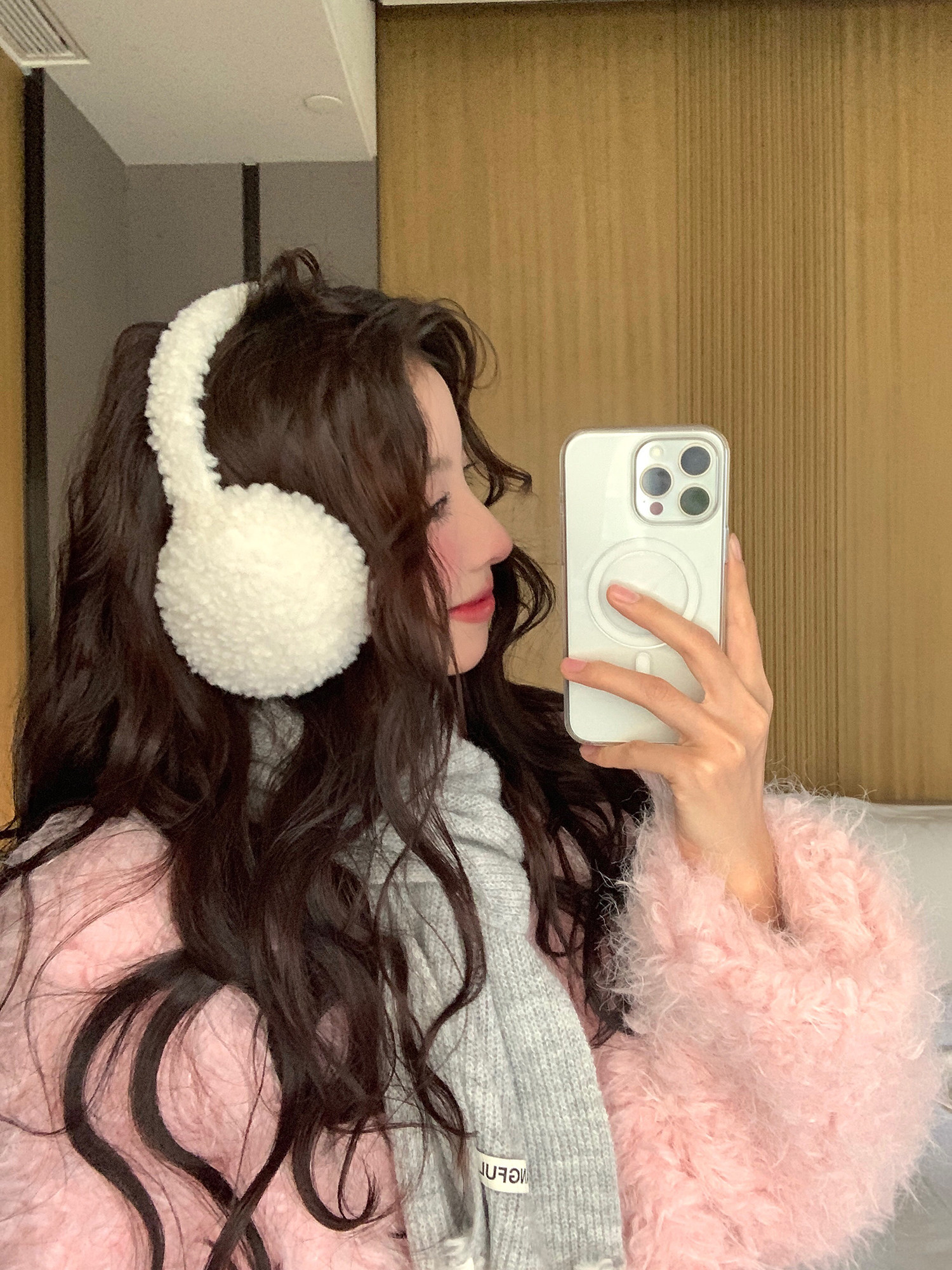 馨帮帮 毛绒耳套纯色护耳耳暖耳包户外骑行保暖耳机式耳罩女冬季