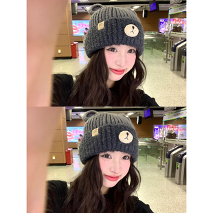 馨帮帮 秋冬保暖包头帽护耳毛线帽学生百搭小熊耳朵可爱针织帽女