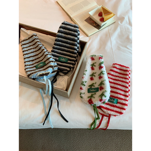 馨帮帮 秋冬甜美头饰碎花条纹毛绒耳暖户外防寒绑带耳罩可爱耳套