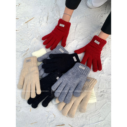 馨帮帮 加绒加厚可触屏五指手套骑行保暖防冻学生双层手套女冬季