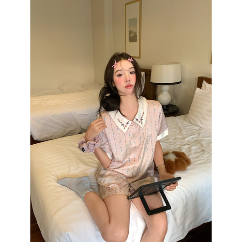 碎花翻领睡衣薄款可外穿家居服