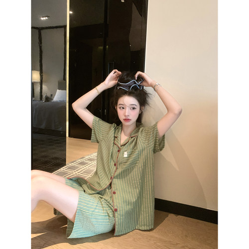 条纹短袖睡衣薄款休闲短裤家居服