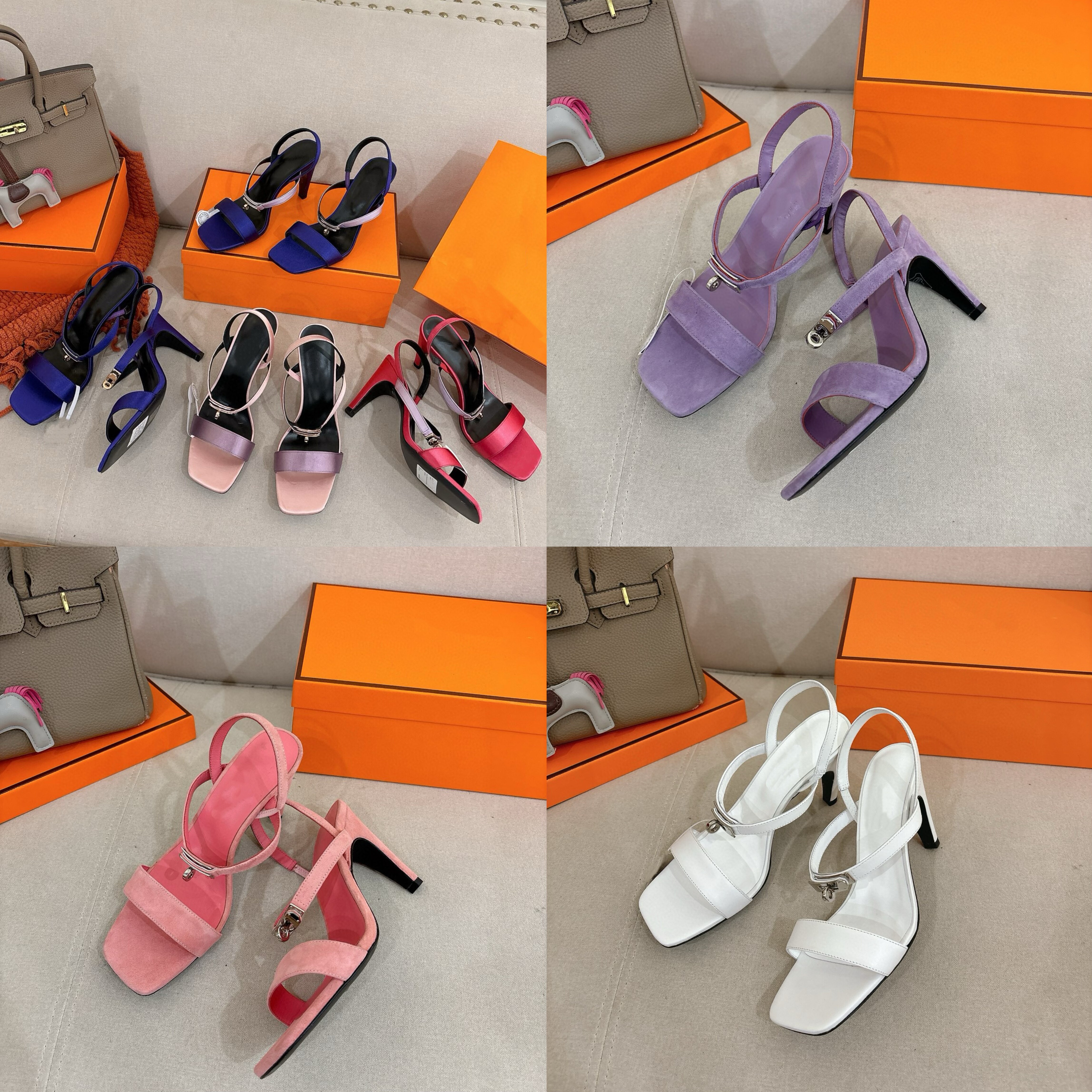 欧洲站夏季9㎝一字扣带真丝高跟凉鞋真皮性感百搭ins细跟高跟鞋女