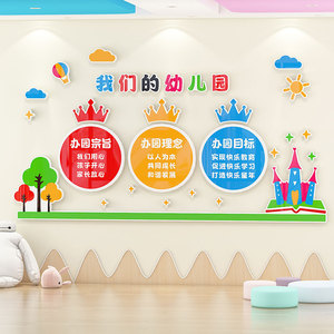 幼儿园办园理念文化墙贴立体托管班大厅高端环创主题墙面装饰成品