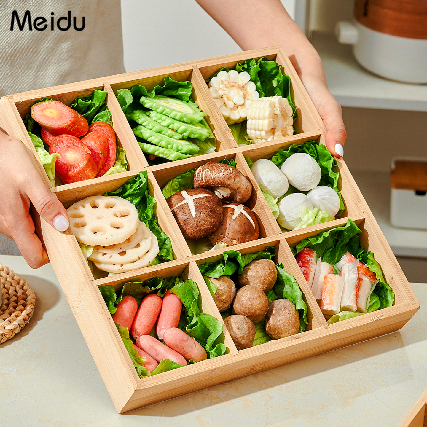 备菜盘子 九宫格托盘家用吃火锅配菜盘围炉煮茶装零食点心干果盘