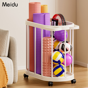 收纳筐家用运动工具瑜伽垫篮球毛绒玩具健身器材可移动置物架带轮