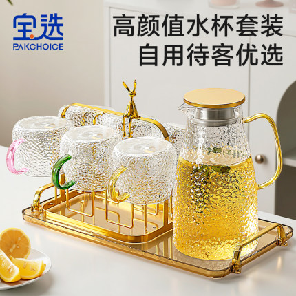 宝选玻璃水杯家用套装6只2025新款办公室茶杯高级感待客喝水杯子