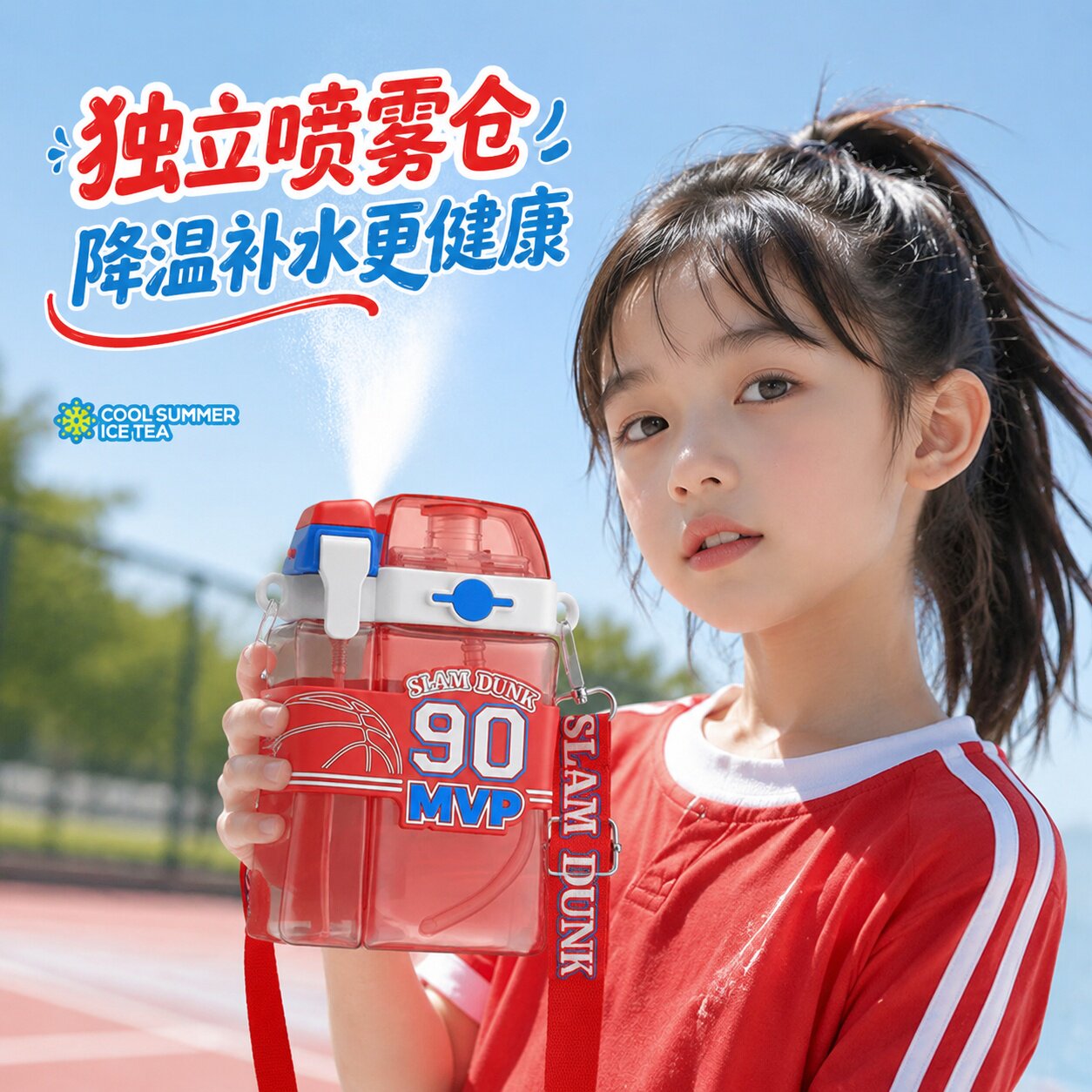 拼喷雾水壶学生儿童水杯tritan材质独立喷雾仓可喷水式水杯
