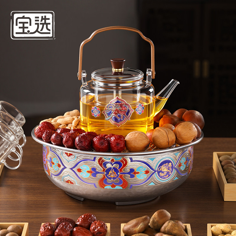 宝选围炉煮茶电陶炉器具全套装2025新款家用室内烤火炉玻璃养生壶