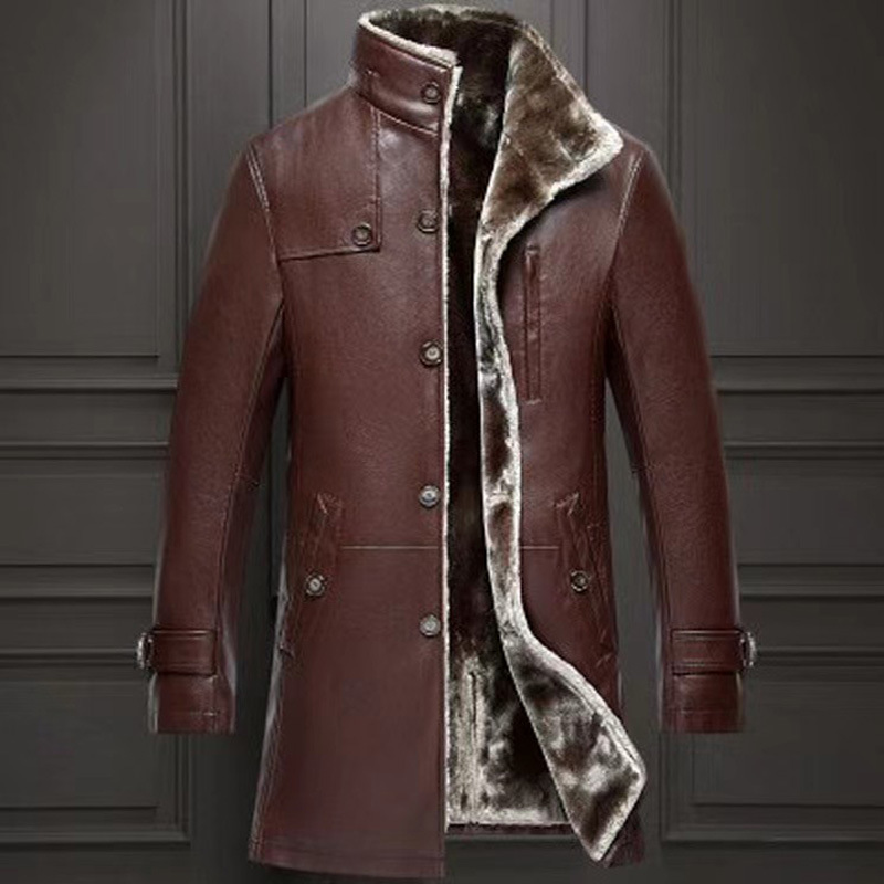 海宁男装真皮皮衣中长款立领绵羊皮皮毛一体男士加厚皮草大衣外套