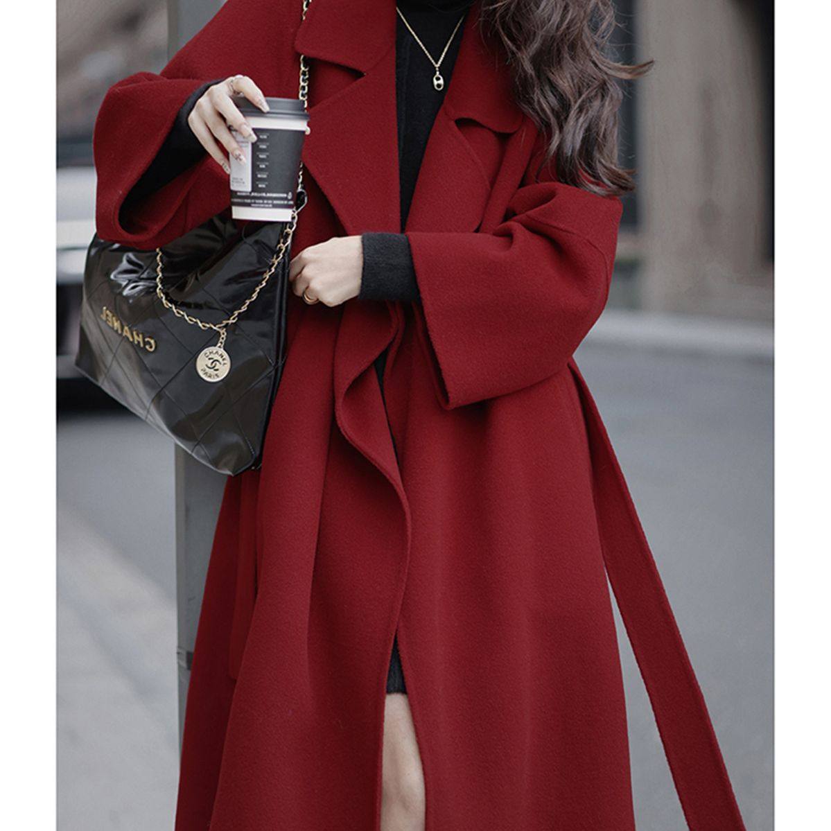 反季西西里红色双面绒呢子大衣女2025秋冬复古中长款毛呢外套,女装/女士精品,毛呢外套,淘宝优惠券,粉丝福利购,淘宝优惠卷